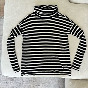 J. Crew Black and White Striped Turtleneck Long Sleeve Top